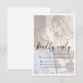 Elegant Faux Vellum Effect Photo Wedding RSVP Card (Voorkant / Achterkant)