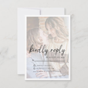 Elegant Faux Vellum Effect Photo Wedding RSVP Card Kaartje