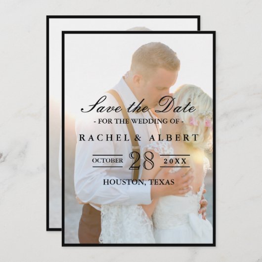 Elegant Faux Vellum Overlay Foto Weddenschap Save Save The Date (Voorkant / Achterkant)