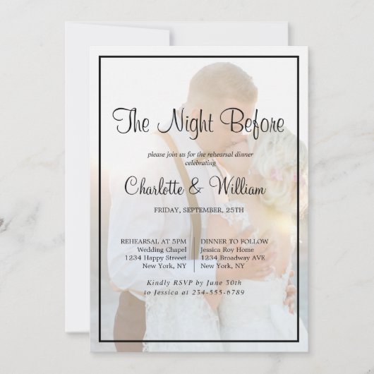 Elegant Faux Vellum Overlay Photo Rehearal Dinner Kaart (Voorkant)