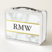 Elegant Faux White Marble Black Monogram Tekst (Achterkant)