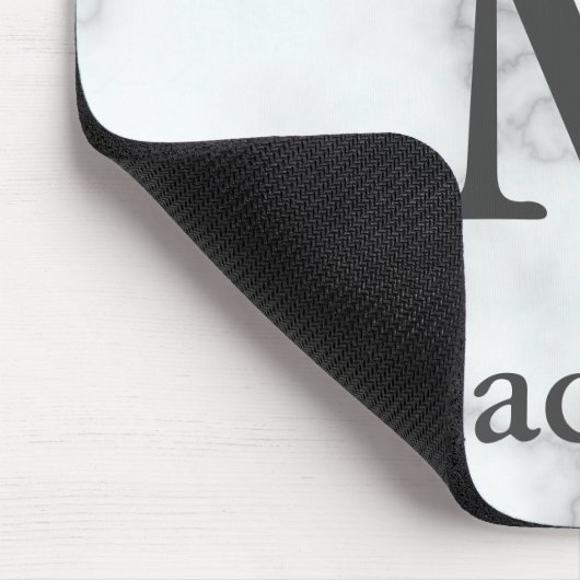 Elegant Faux White Marble Grey Name en Monogram Muismat (Hoek)