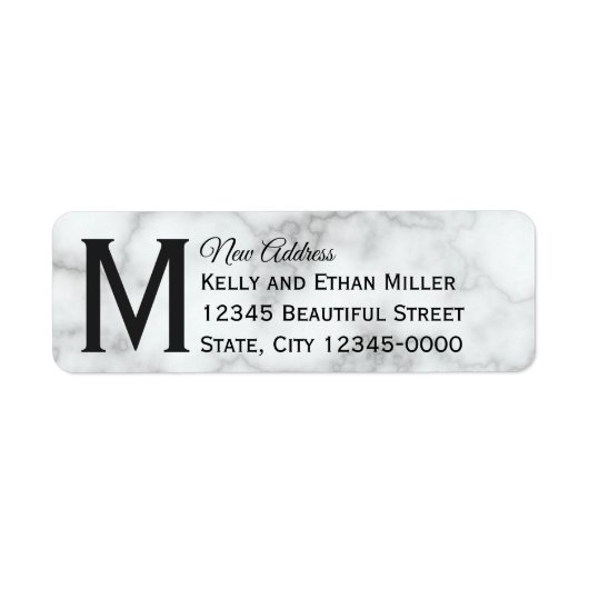 Elegant Faux White Marble Monogrammed New Address Etiket (Voorkant)