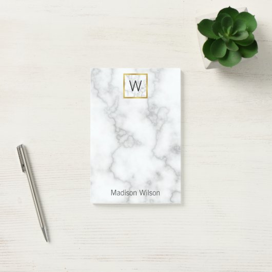 Elegant Faux White Marble Name Monogram Sjabloon Post-it® Notes (Kantoor)