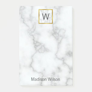 Elegant Faux White Marble Name Monogram Sjabloon Post-it® Notes