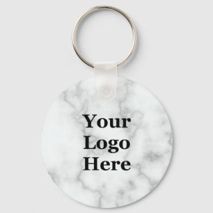 Elegant Faux White Marble Your Logo here Sjabloon Sleutelhanger