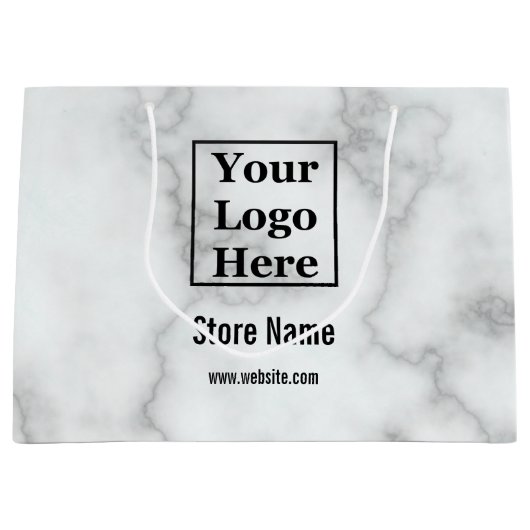 Elegant Faux White Marmer Jouw Logo hier Groot Cadeauzakje (Voorkant)