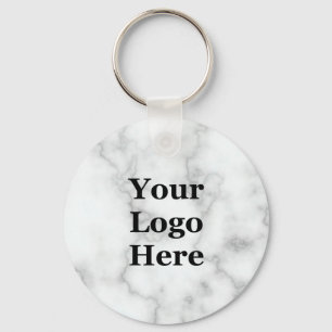 Elegant Faux White Marmer Jouw Logo hier Sleutelhanger