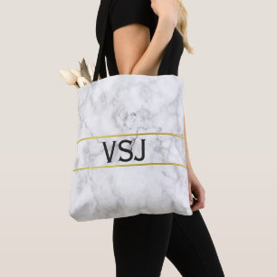 Elegant Faux Wit Marmer en Monogram Draagtas