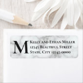 Elegant faux wit marmer monogram retouradres etiket (Insitu)