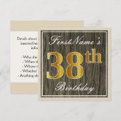 Elegant, Faux Wood, Faux Gold 38th Birthday + Naam Kaart (Voorkant / Achterkant)