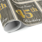 Elegant, Faux Wood, Faux Gold 45th Birthday + Naam Cadeaupapier (Rol Hoek)