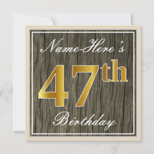 Elegant, Faux Wood, Faux Gold 47th Birthday + Naam Kaart
