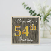 Elegant, Faux Wood, Faux Gold 54th Birthday + Naam Kaart (Staand voorkant)
