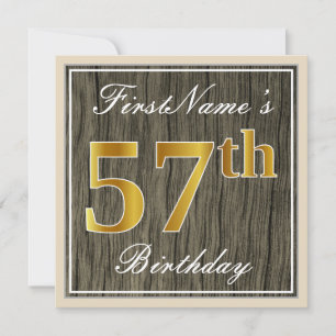 Elegant, Faux Wood, Faux Gold 57ste verjaardag + n Kaart