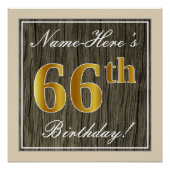 Elegant, Faux Wood, Faux Gold 66th Birthday + Naam Perfect Poster (Voorkant)