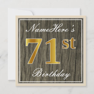 Elegant, Faux Wood, Faux Gold 71st Birthday + Naam Kaart