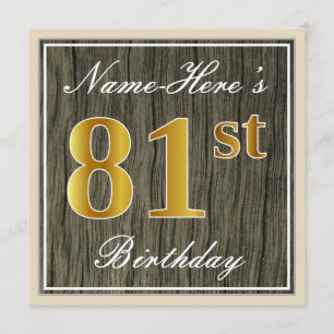 Elegant, Faux Wood, Faux Gold 81st Birthday + Naam Kaart