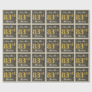 Elegant, Faux Wood, Faux Gold 83rd Birthday + Naam Cadeaupapier