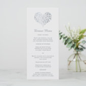 Elegant Faux Zilveren Folie Hart Slim Diner Menu (Staand voorkant)