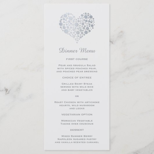 Elegant Faux Zilveren Folie Hart Slim Diner Menu (Voorkant)