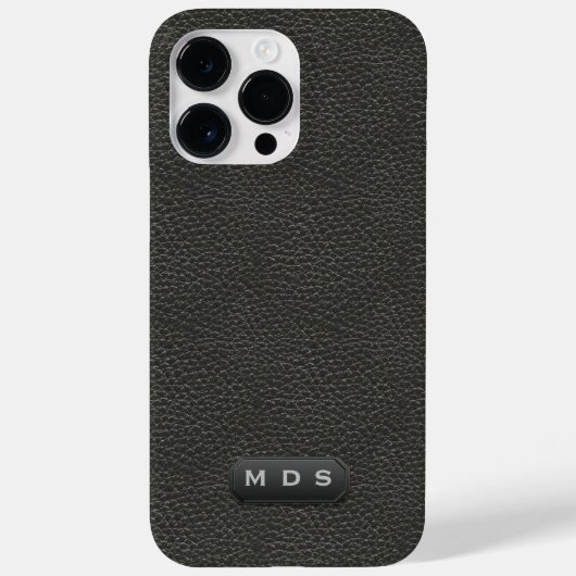 Elegant Faux zwart leder look monogram Case-Mate iPhone Case (Achterkant)