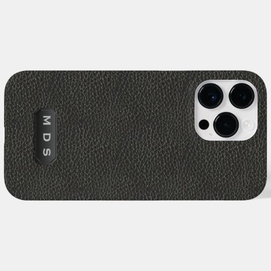 Elegant Faux zwart leder look monogram Case-Mate iPhone Case (Achterkant (horizontaal))