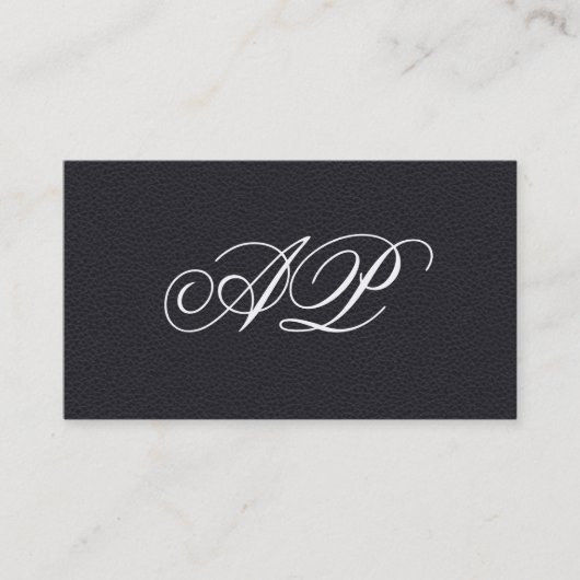 Elegant Faux zwart leder met Luxe Monogram Visitekaartje (Voorkant)
