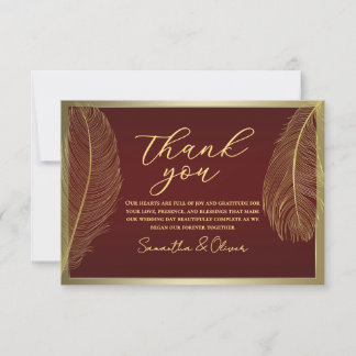 Elegant Feather Red Thank You Card  Luxury Event Bedankkaart