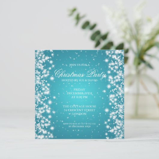 Elegant Feest Glans Turquoise Kaart (Staand voorkant)