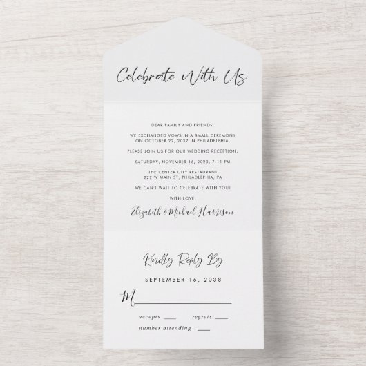 Elegant feest met ons huwelijk all in one uitnodiging (Binnen)
