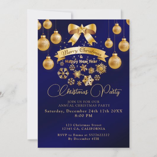 Elegant Feestelijk Gouden Boog Blauw Kerstfeest Kaart (Voorkant)