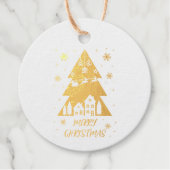 Elegant Feestelijk Kerstboomontwerp met slee Bedankjes Labels (Voorkant)