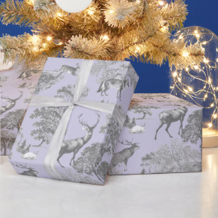 Elegant Feestelijk Toile Fox Herten Grijs Blauw Cadeaupapier