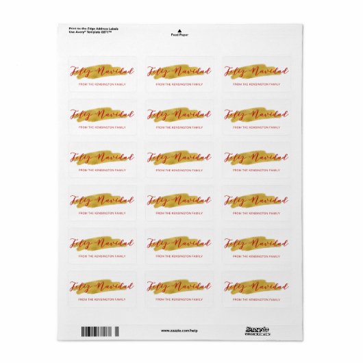 Elegant Feliz Navidad Gold Foil Brusch Script Etiket (Full Sheet)