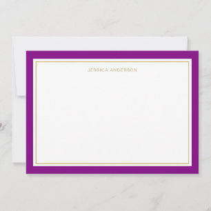 Elegant Feminine Paars Gold Border Personalized Notitiekaartje
