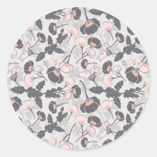 Elegant feminine roze grijze gelaagde bloemen ronde sticker