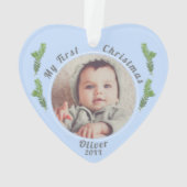 Elégant Festive Blue Baby`s First Christmas Photo (dos)