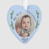 Elegant Festive Blue Baby's eerste kerstfoto Ornament (voorkant)