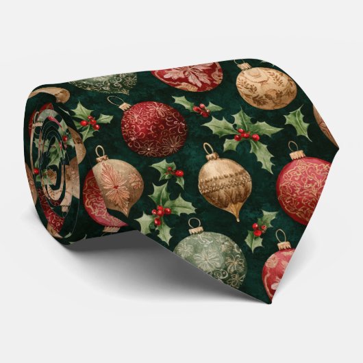 Elegant Festive Christmas Baubles Pattern Stropdas (Opgerold)