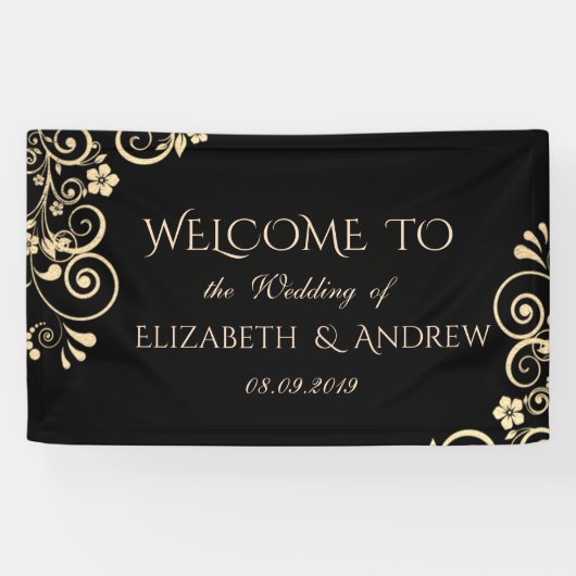 Elegant Festive Gold Flowers Wedding Banner (Horizontaal)