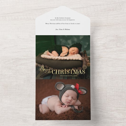 Elegant Festive Gold Merry-kerstscript Foto All In One Uitnodiging (Binnen)