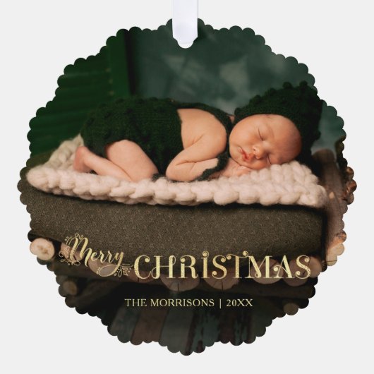 Elegant Festive Gold Merry-kerstscript Foto Ornament Kaart (Voorkant)