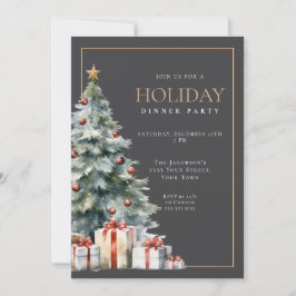 Elegant Festive Grey Gold Holiday Dinner Party Kaart