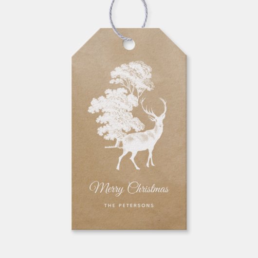 Elegant Festive Kraft Paper White Deer Cadeaulabel (Voorkant)