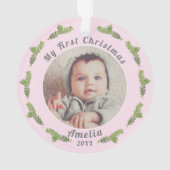 Elégant Festive Pink Baby`s First Christmas Photo (dos)