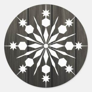 Elegant Festive Rustic Snowflake met kerst Ronde Sticker