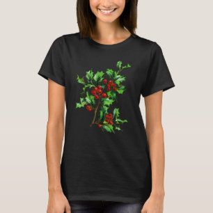 Elegant Festive Vintage Kerstkerst Holly Berries T-shirt