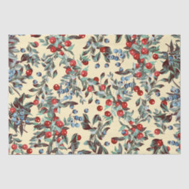 Elegant Festive Waterverf Red Blue Berries beige Tissuepapier