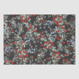 Elegant Festive Waterverf Red Blue Berries Black Tissuepapier